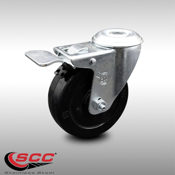4 Inch SS Soft Rubber Wheel Swivel Bolt Hole Caster with Total Lock Brake SCC